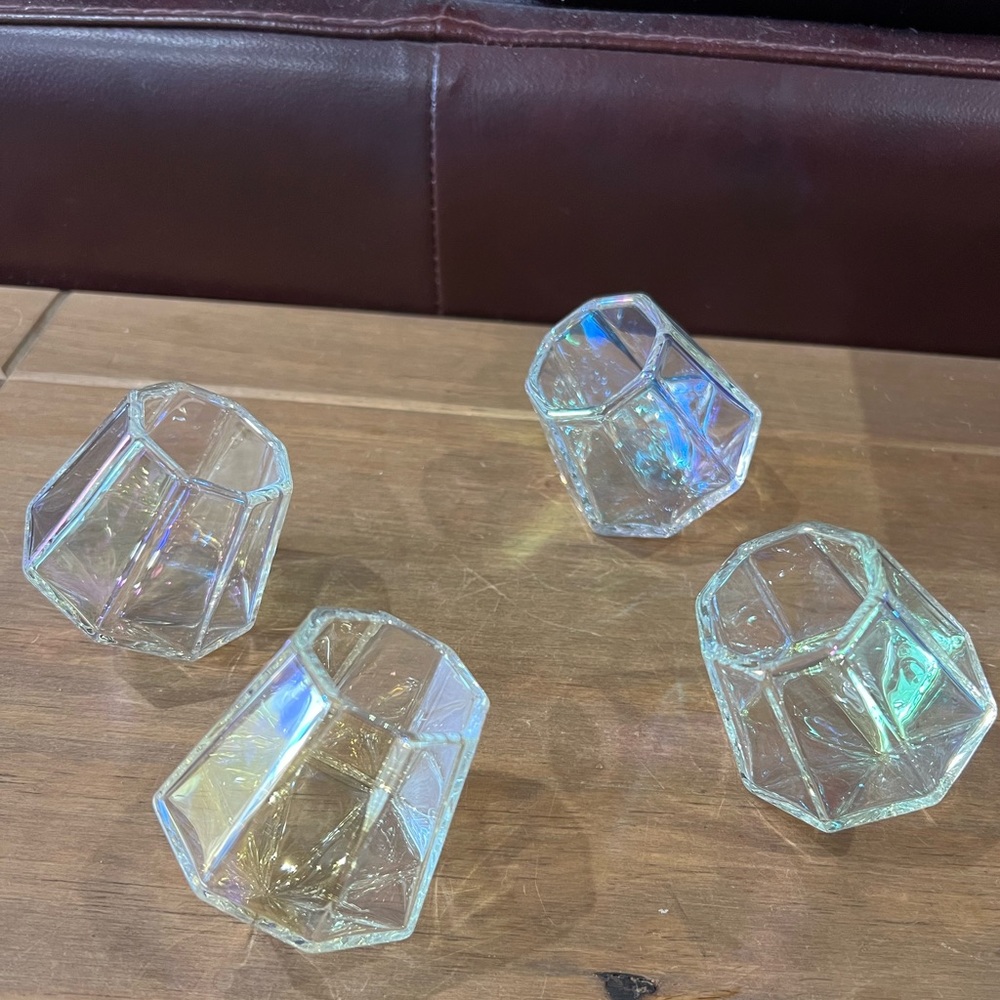 Diamond opalescent shot glasses. In original box set of 4